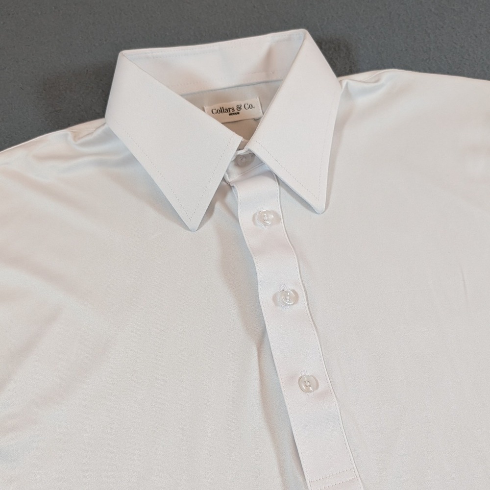 Collars & Co. Mens Dress Collar Polo Shirt Short Sleeve Medium White Performance